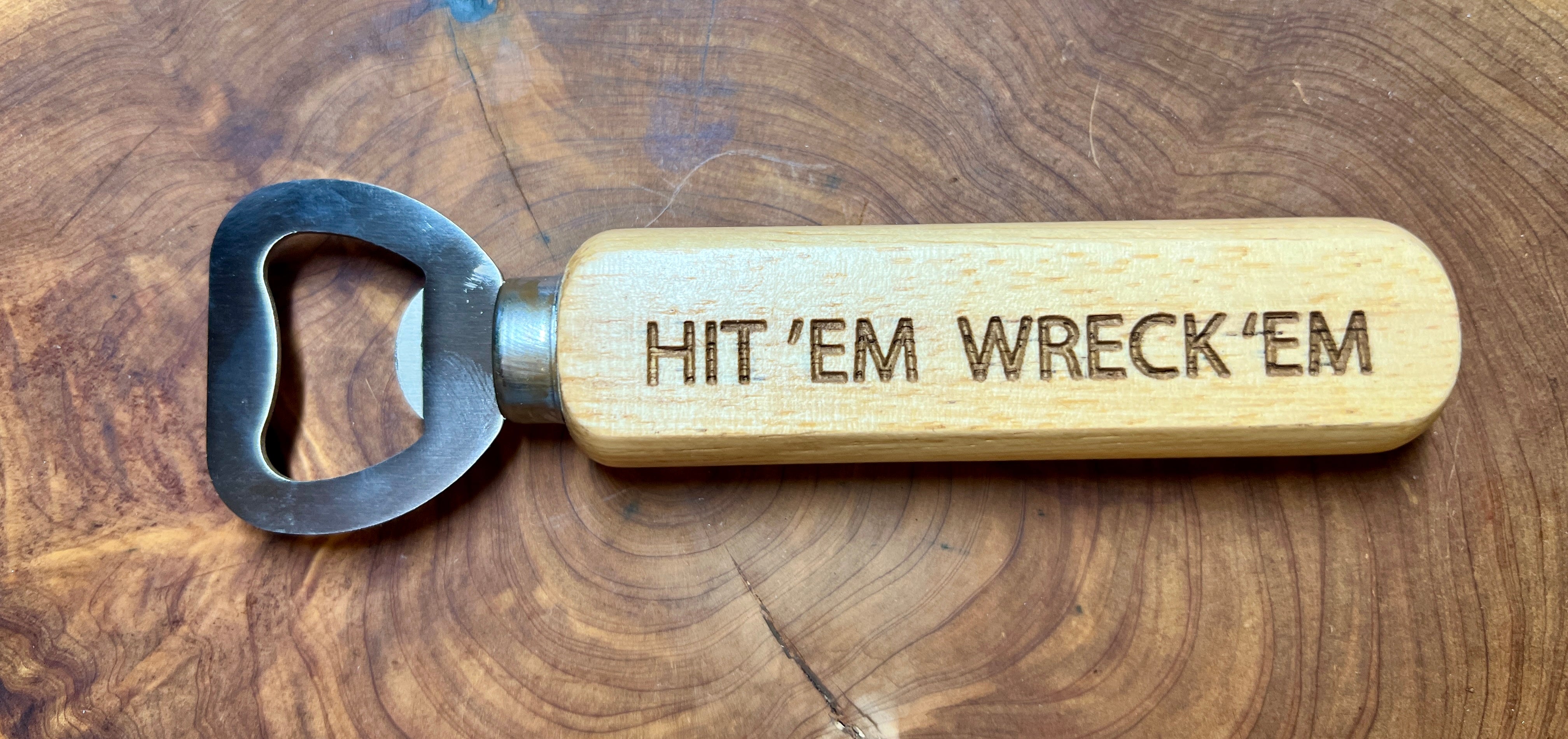 Bamboo wooden handle Bottle opener- Choose a Custom wording
