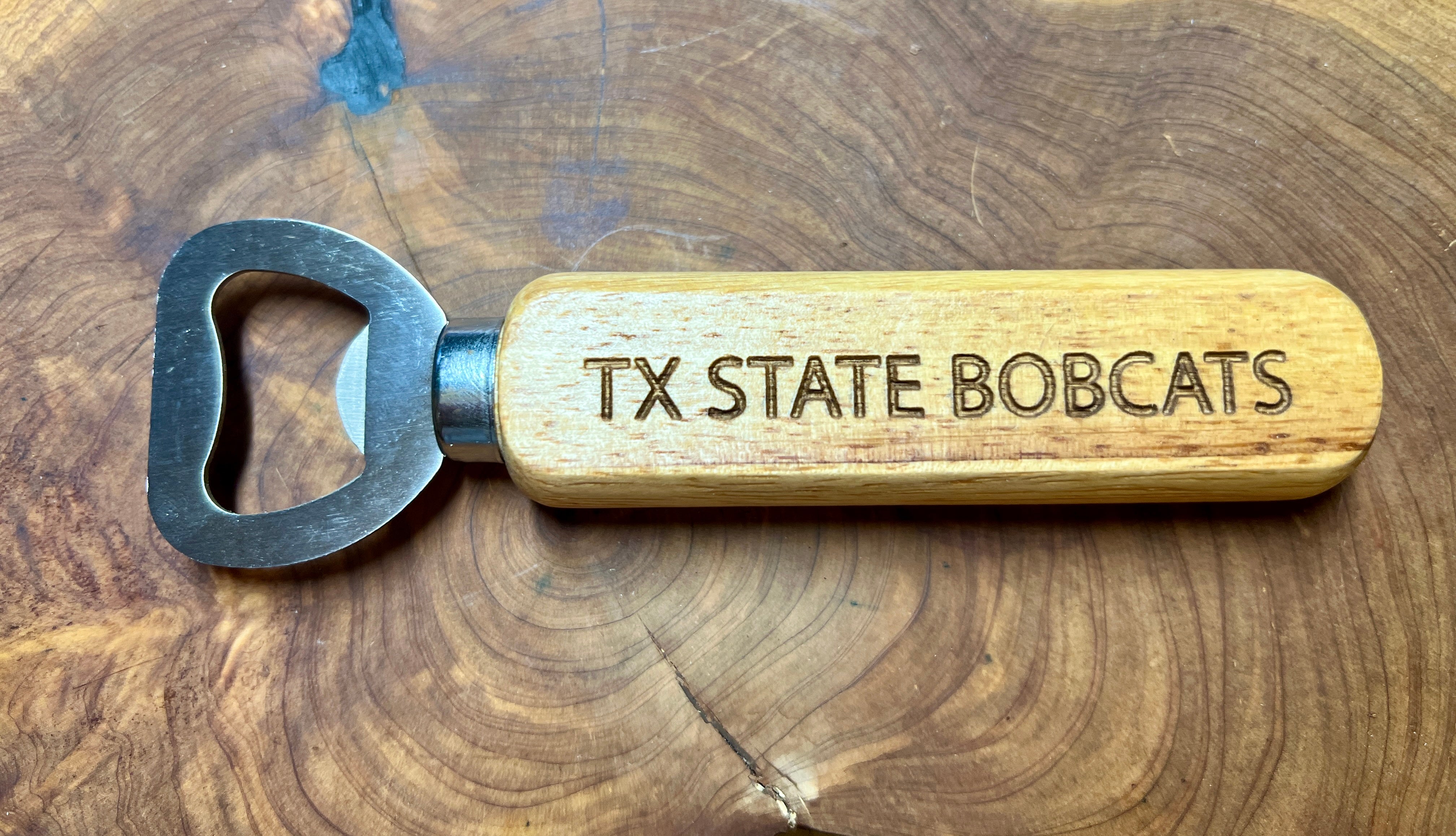 Bamboo wooden handle Bottle opener- Choose a Custom wording