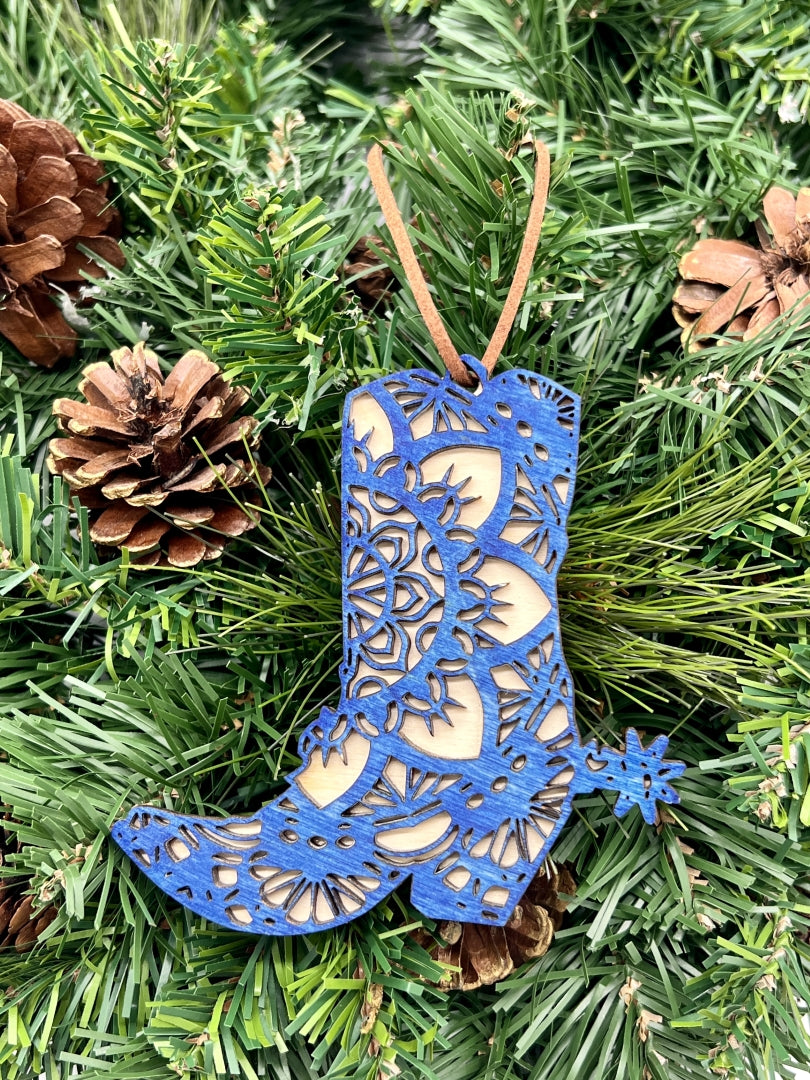 Boot Mandala Wood Ornament/Hang Tag 4" - Zeman Woodcrafts