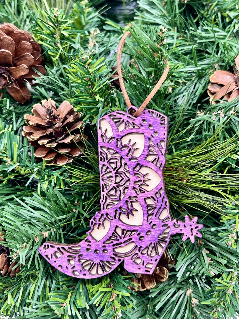 Boot Mandala Wood Ornament/Hang Tag 4" - Zeman Woodcrafts