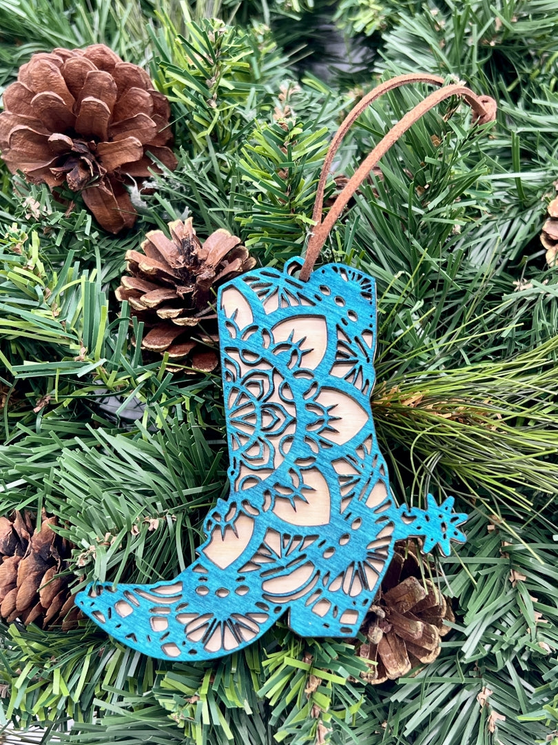 Boot Mandala Wood Ornament/Hang Tag 4" - Zeman Woodcrafts