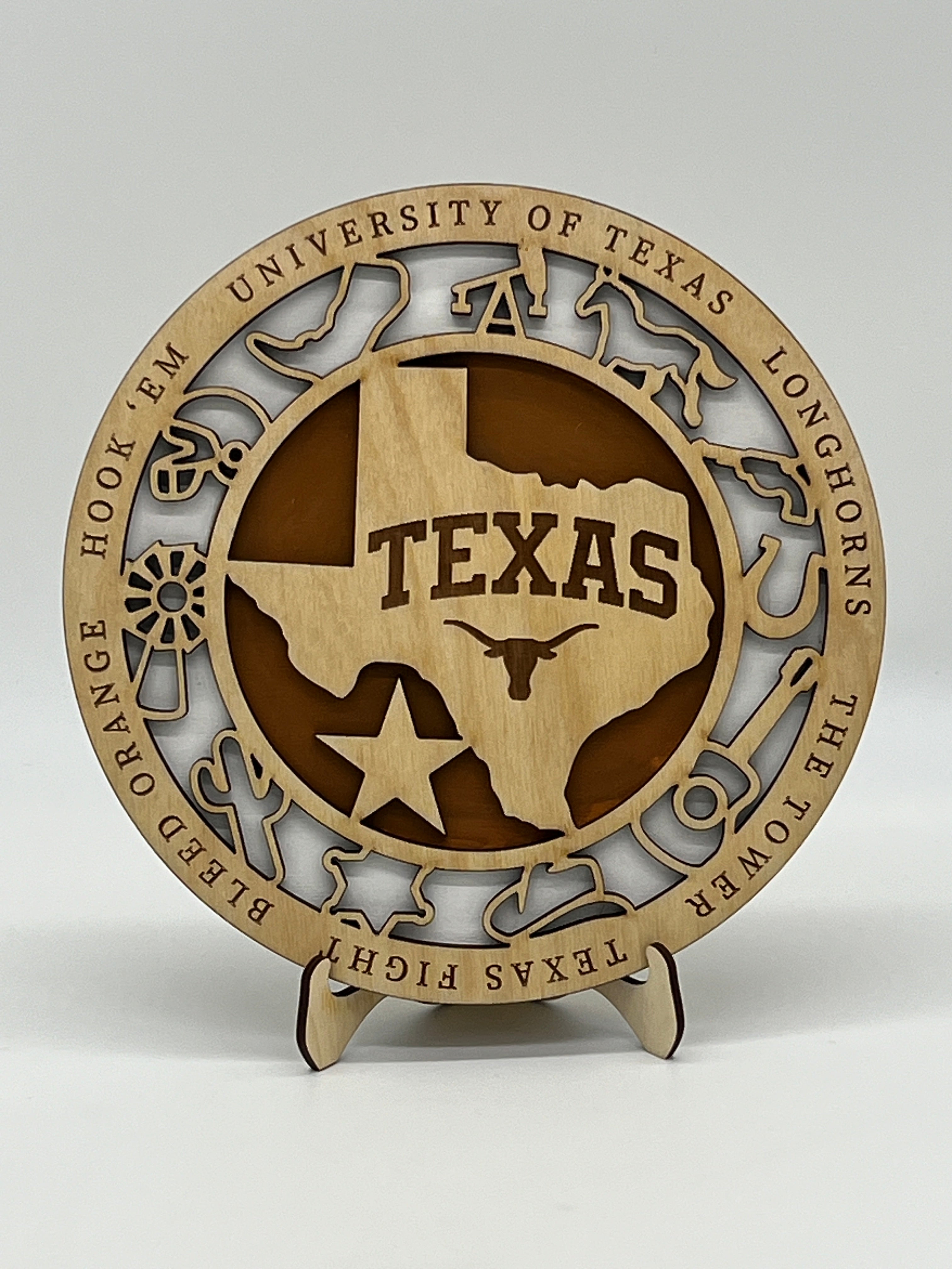 University of Texas Longhorns Spirit Decor - Handmade Two Layer Wooden Sign for Dorm, Home, or Office