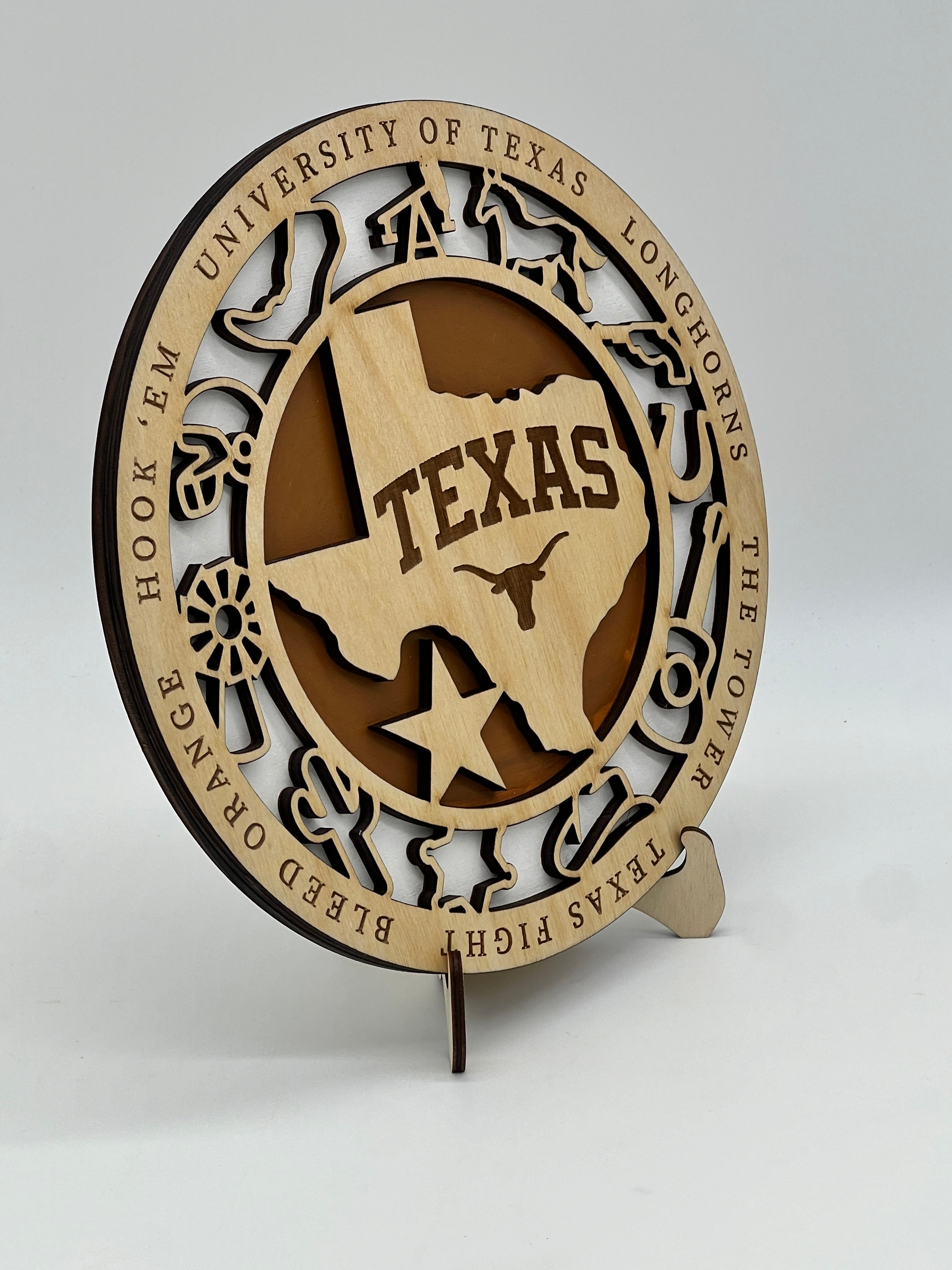 University of Texas Longhorns Spirit Decor - Handmade Two Layer Wooden Sign for Dorm, Home, or Office