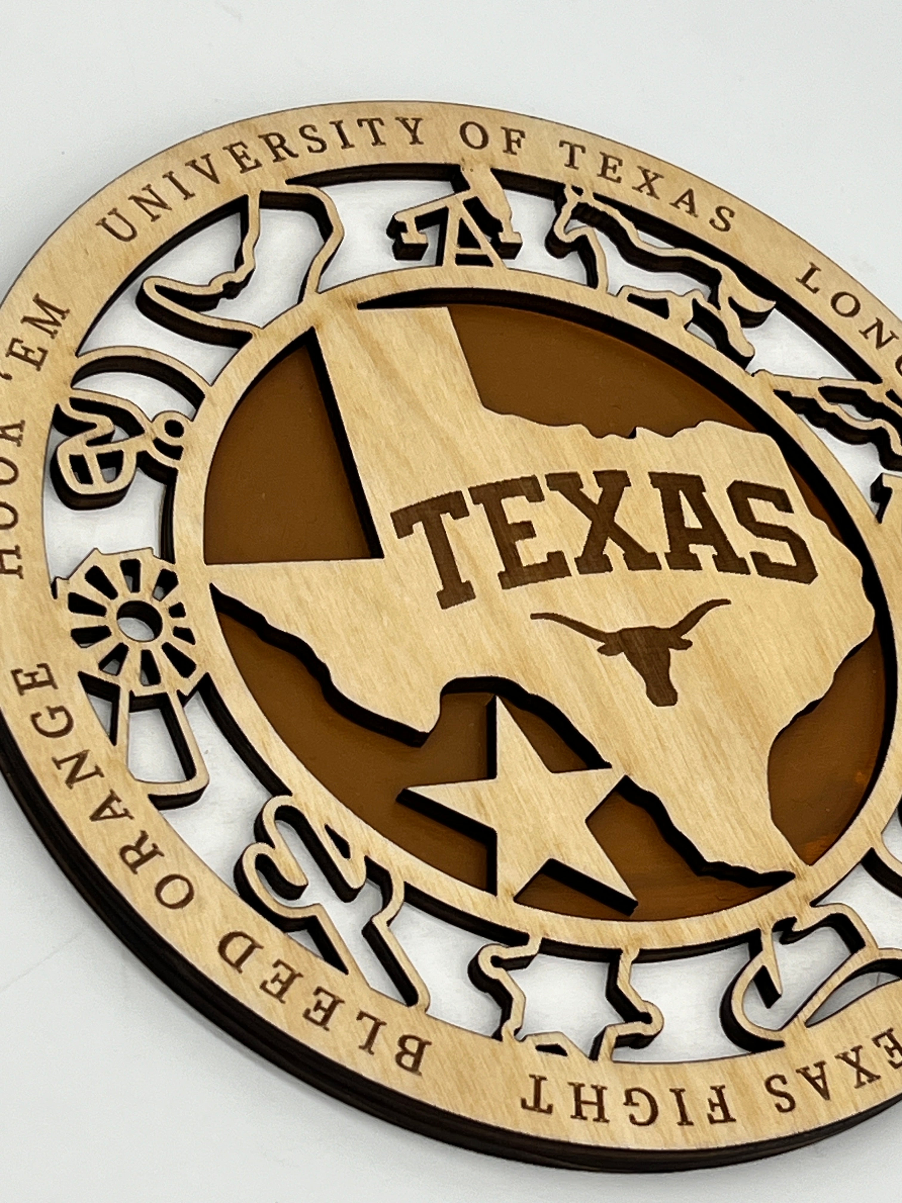 University of Texas Longhorns Spirit Decor - Handmade Two Layer Wooden Sign for Dorm, Home, or Office