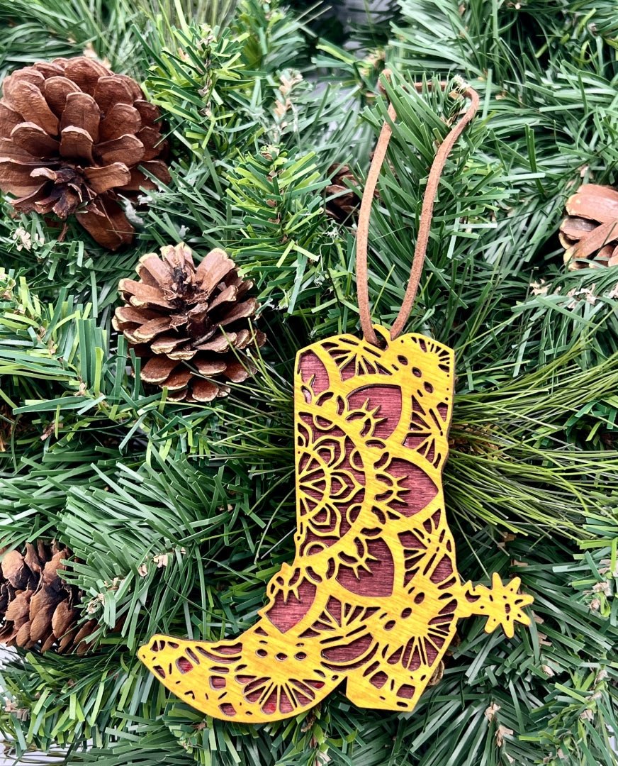 Boot Mandala Wood Ornament/Hang Tag 4" - Zeman Woodcrafts