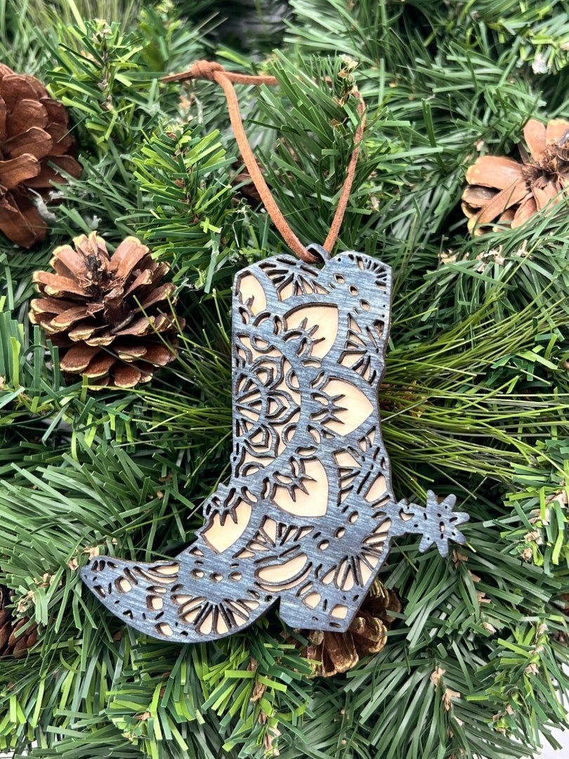 Boot Mandala Wood Ornament/Hang Tag 4" - Zeman Woodcrafts