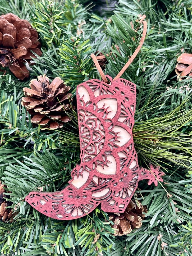 Boot Mandala Wood Ornament/Hang Tag 4" - Zeman Woodcrafts