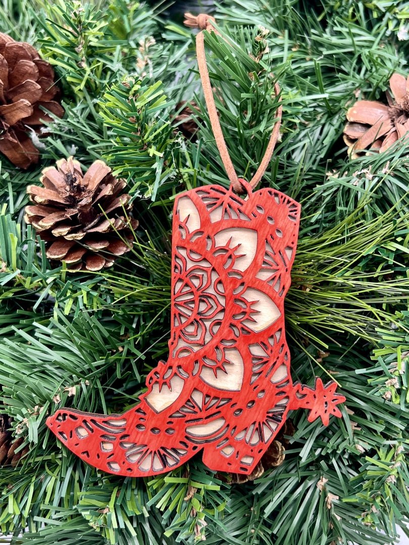 Boot Mandala Wood Ornament/Hang Tag 4" - Zeman Woodcrafts