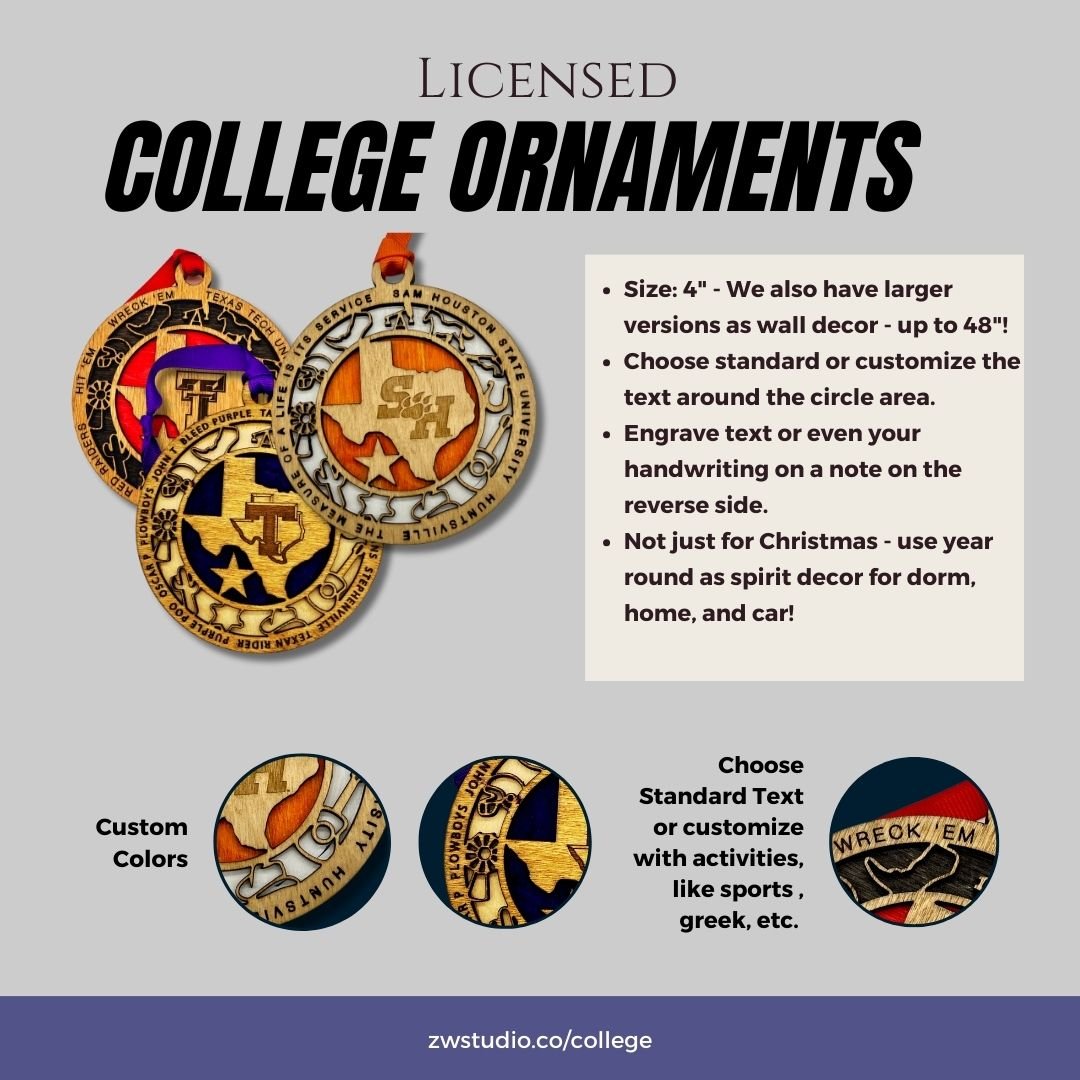 College and University School Spirit Ornament - Zeman Woodcrafts