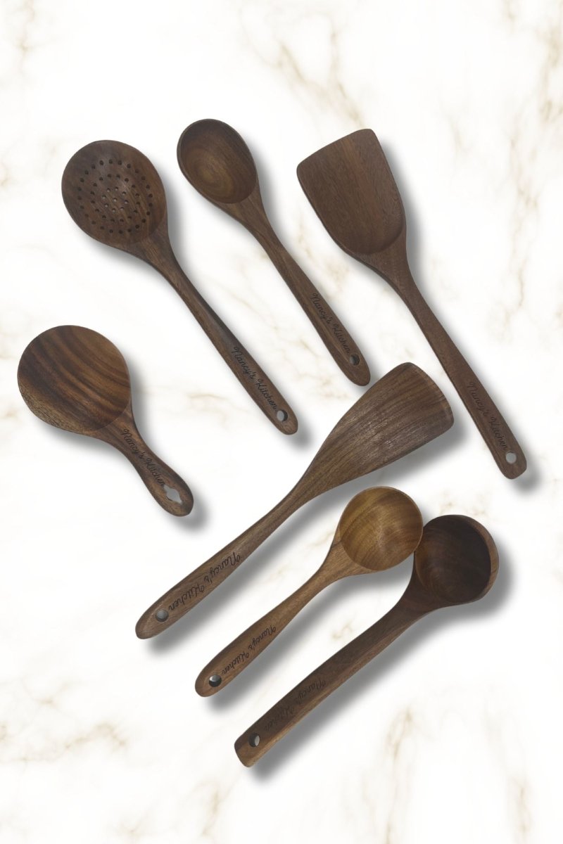 Deluxe Teak Wood Kitchen/Serving Utensils / Spoons - Free Laser Engraving! - Zeman Woodcrafts