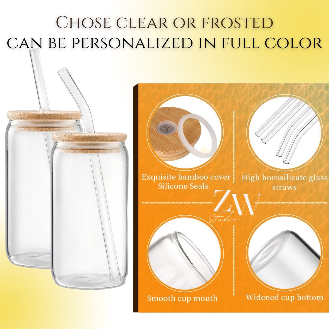 Drinking Jar - Smooth Top with Bamboo Lid and Straw - Zeman Woodcrafts