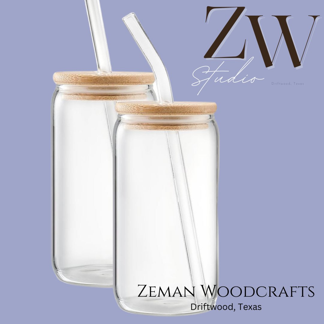 Drinking Jar - Smooth Top with Bamboo Lid and Straw - Zeman Woodcrafts