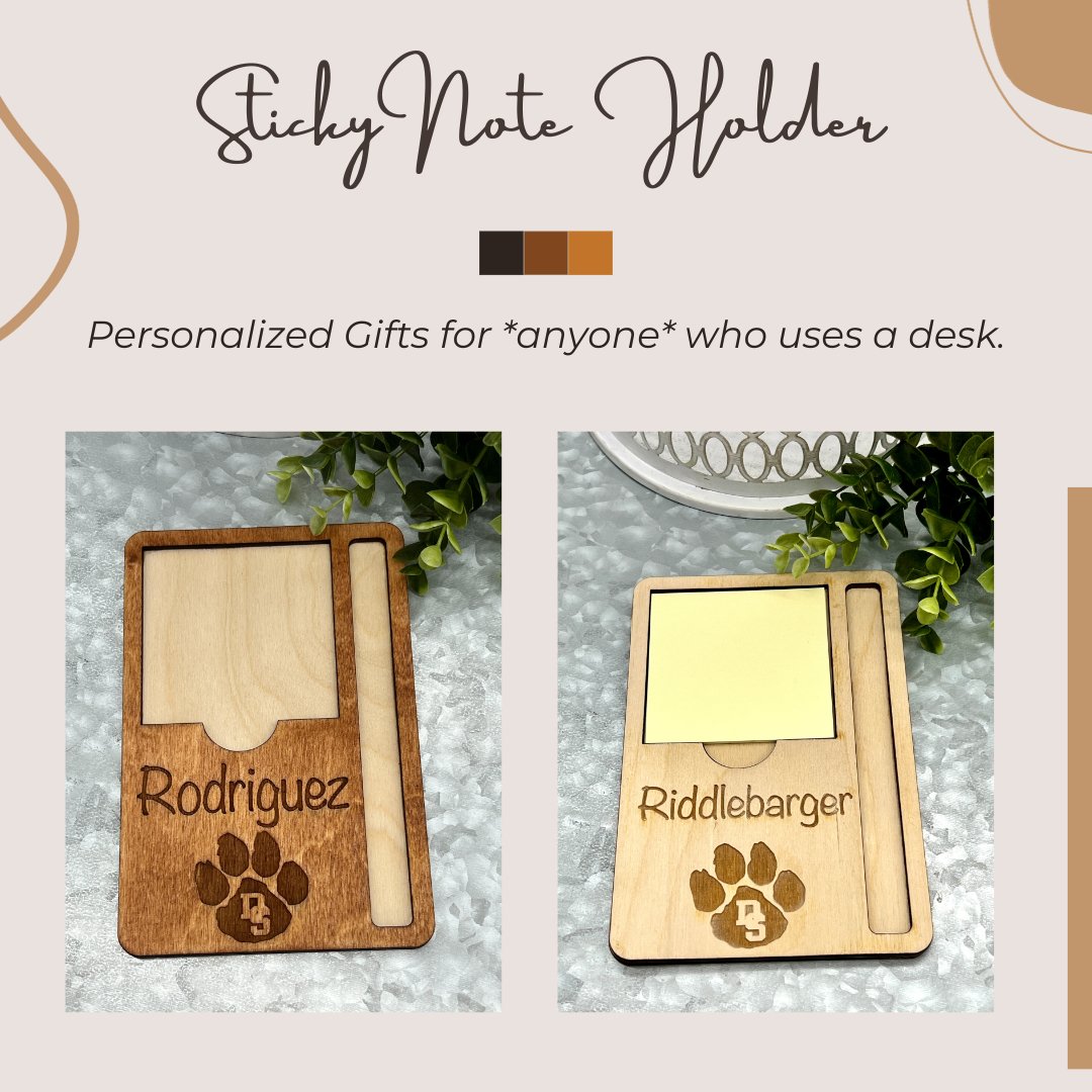 Personalized Engraved Sticky Pad and Pencil Desk Accessory - Zeman Woodcrafts