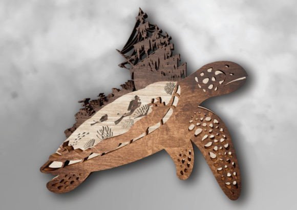 Turtle Ship Layered Seascape - Zeman Woodcrafts