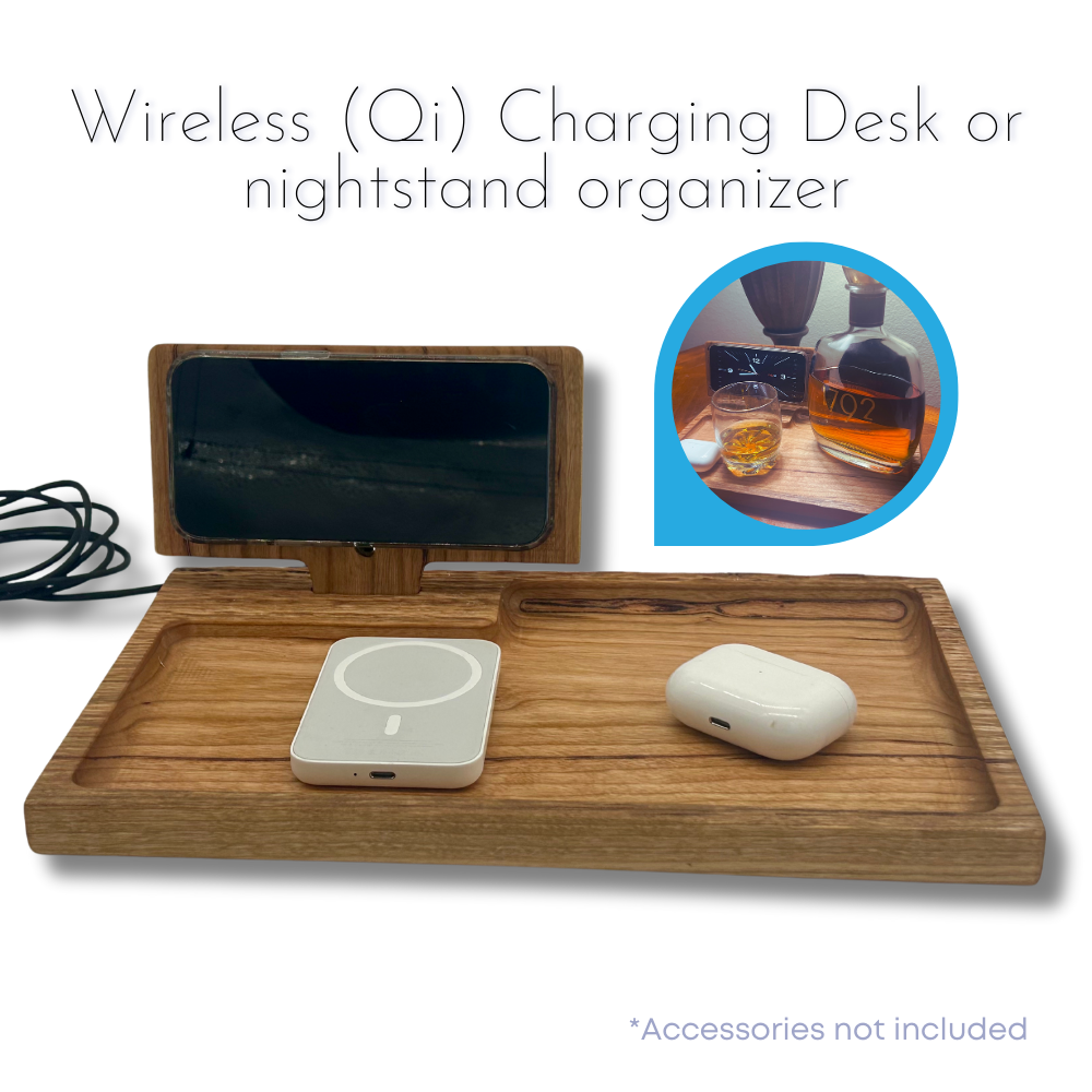 New! Hardwood Wireless Charging Desk/Bedside Organizer