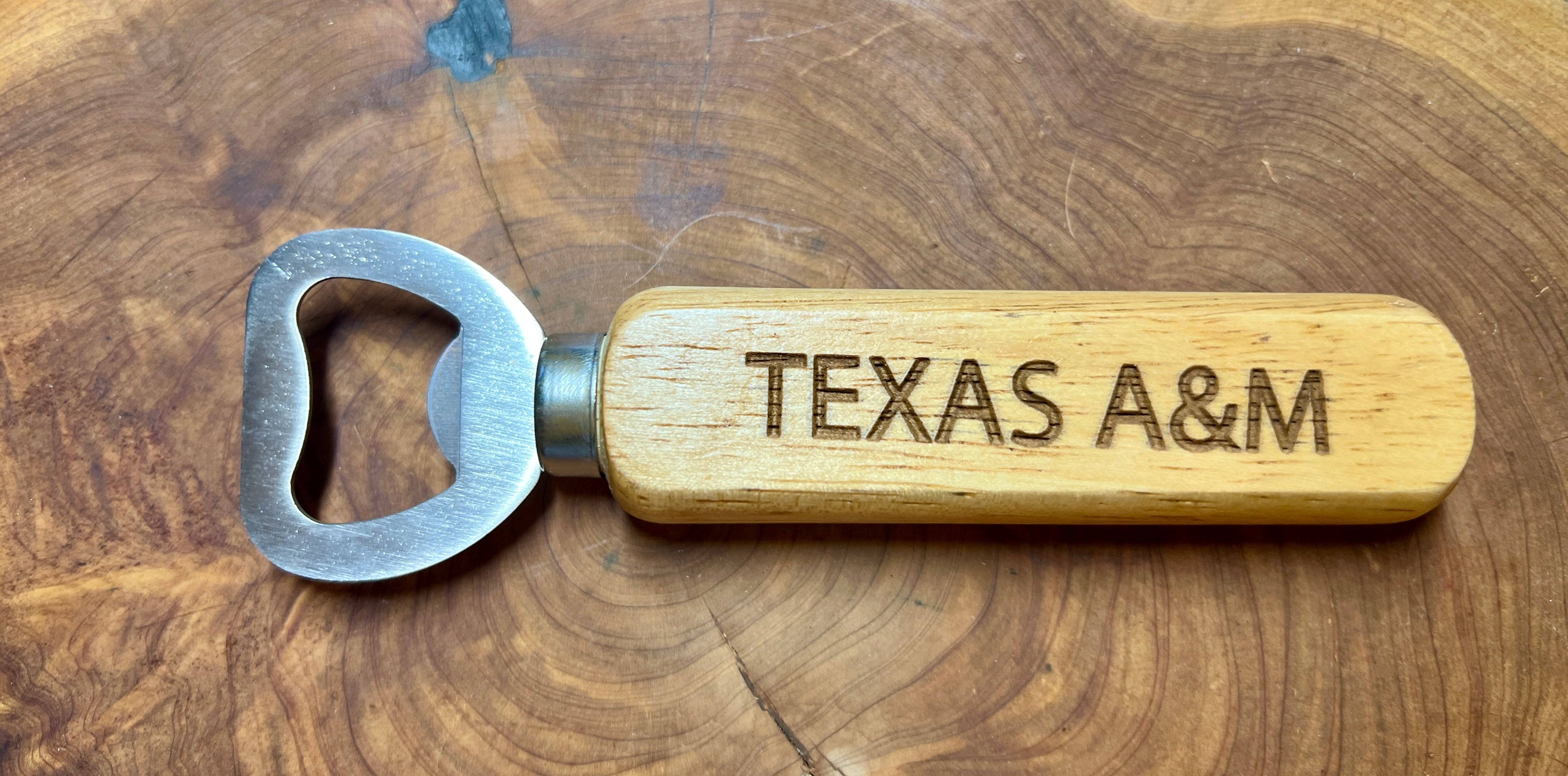 Bamboo wooden handle Bottle opener- Choose a Custom wording