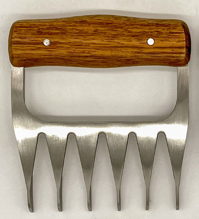 Stainless Steel Wood Handle Meat Shredder Claws (Pair) - Perfect Tool for Grill Masters and Foodies!