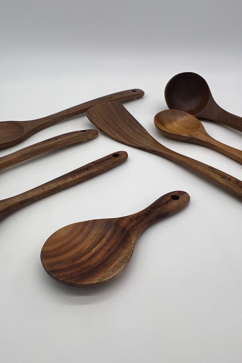 Deluxe Teak Wood Kitchen/Serving Utensils / Spoons - Free Laser Engraving! - Zeman Woodcrafts