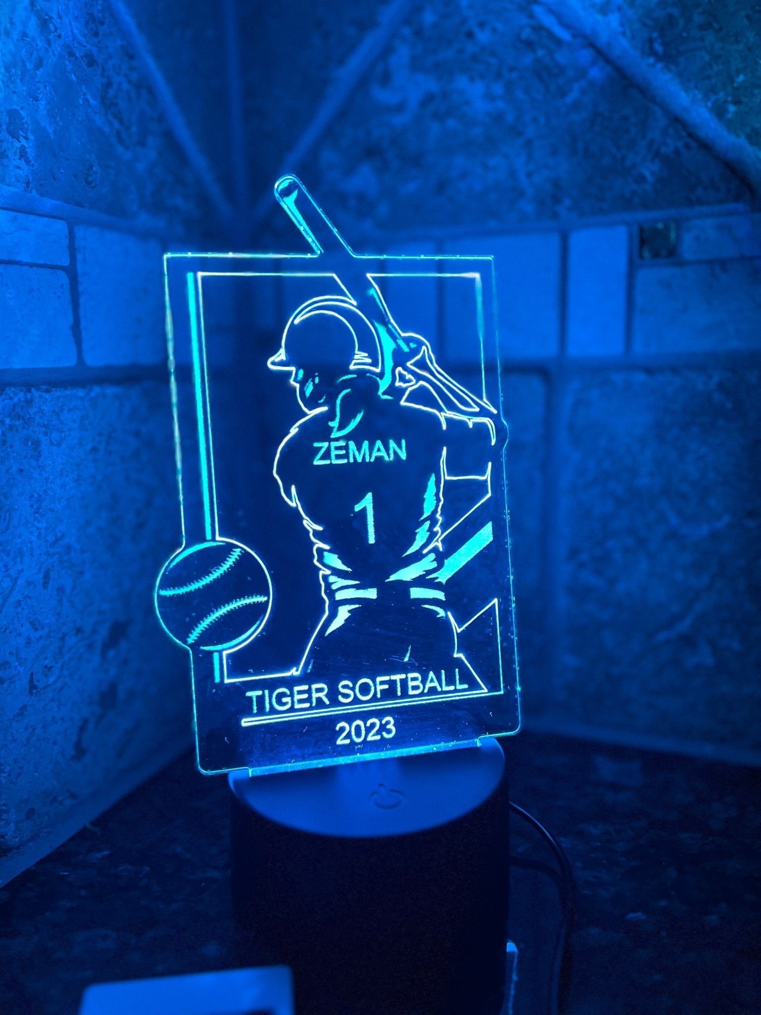 Softball Acrylic Light-Up Sign - Zeman Woodcrafts