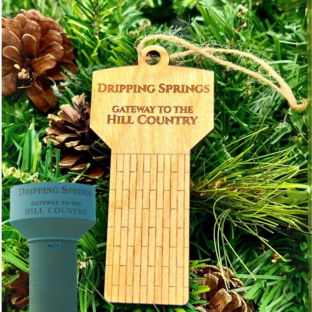 Two-Sided Dripping Springs Water Tower Ornament - Zeman Woodcrafts