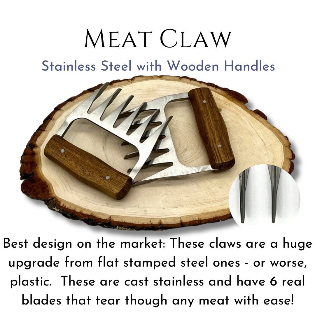 Zeman Woodcrafts Stainless Steel Wood Handle Meat Claw - Perfect Tool for Grill Masters and Foodies! - Zeman Woodcrafts